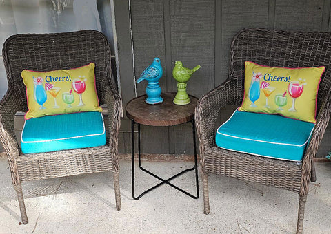 SUMMERY "CHEERS" COCKTAIL PILLOWS IN BEAUTIFUL COLORS (2) - NEARLY NEW!