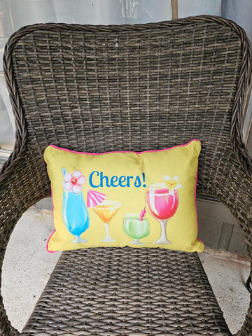 SUMMERY "CHEERS" COCKTAIL PILLOWS IN BEAUTIFUL COLORS (2) - NEARLY NEW!