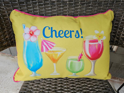 SUMMERY "CHEERS" COCKTAIL PILLOWS IN BEAUTIFUL COLORS (2) - NEARLY NEW!