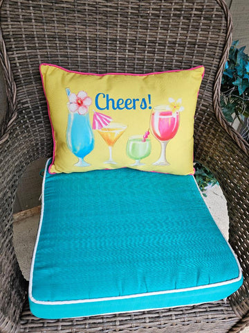 SUMMERY "CHEERS" COCKTAIL PILLOWS IN BEAUTIFUL COLORS (2) - NEARLY NEW!
