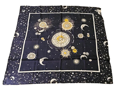 NEW WITH TAGS CHICO'S 100% SILK NAVY, WHITE & GOLD ZODIAC SCARF SUN MOON & STARS