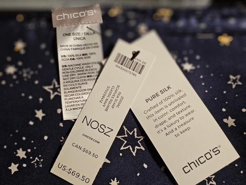 NEW WITH TAGS CHICO'S 100% SILK NAVY, WHITE & GOLD ZODIAC SCARF SUN MOON & STARS