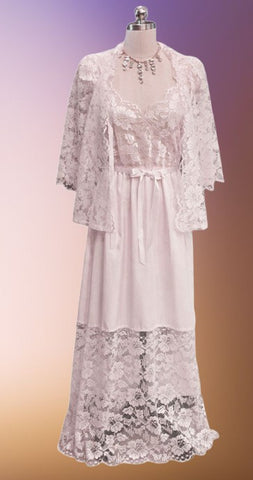 VINTAGE DEENA PALE PINK LACEY SATIN PEIGNOIR & GOWN SET - NEW OLD STOCK
