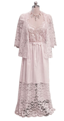 VINTAGE DEENA PALE PINK LACEY SATIN PEIGNOIR & GOWN SET - NEW OLD STOCK