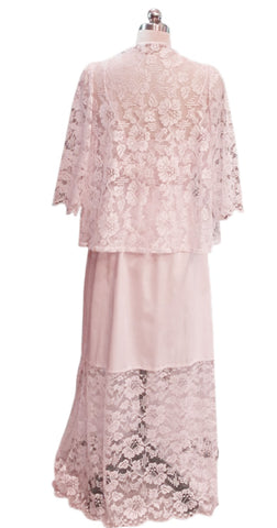 VINTAGE DEENA PALE PINK LACEY SATIN PEIGNOIR & GOWN SET - NEW OLD STOCK