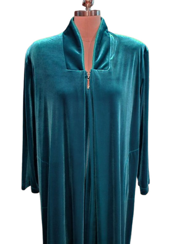 NEW - DIAMOND TEA LUXURIOUS ZIP UP FRONT VELOUR ROBE IN CARIBBEAN TEAL - SIZE EXTRA LARGE XL