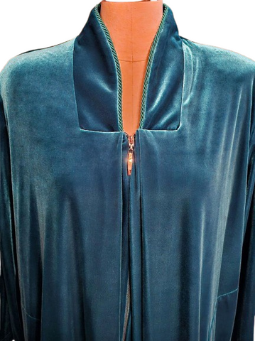 NEW - DIAMOND TEA LUXURIOUS ZIP UP FRONT VELOUR ROBE IN CARIBBEAN TEAL - SIZE EXTRA LARGE XL