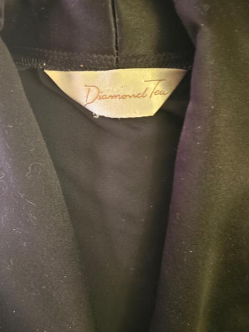 VINTAGE PREOWNED DIAMOND TEA VELOUR ROBE – “TUXEDO BLACK” – RARE ALL BLACK SATIN LAPEL WRAP