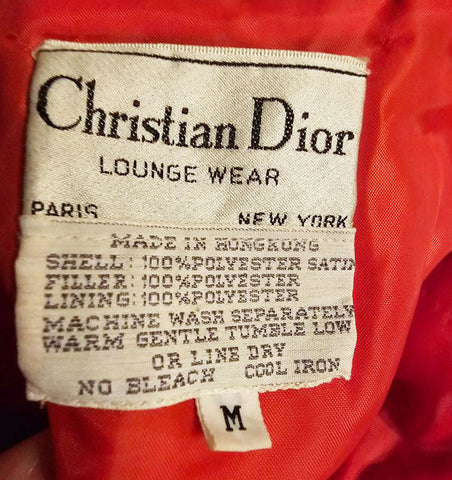 VINTAGE CHRISTIAN DIOR LACQUER RED QUILTED ROBE – HONG KONG – 1960S/70S LUXURY DRESSING GOWN