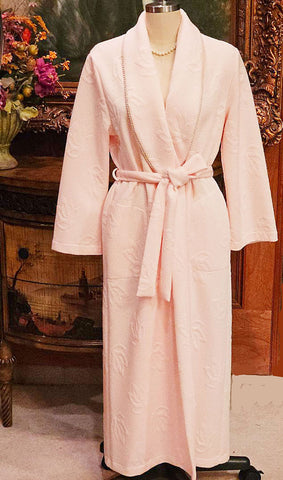 GORGEOUS DIAMOND TEA LUXURIOUS RIBBED FLORAL WRAP-STYLE ROBE IN TEA ROSE - SIZE MEDIUM