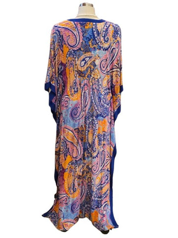 ELLEN TRACY SPANDEX/RAYON PREOWNED PURPLE ORANGE WHITE MAGENTA CAFTAN L/XLARGE