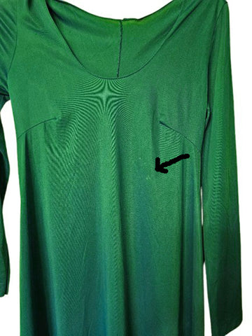VINTAGE EMERALD GREEN BIAS CUT NIGHTGOWN SILKY NYLON LONG SLEEVE SCOOP NECK