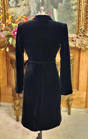 EMPORIO GIORGIO ARMANI BLACK VELVET DRAPED COAT WITH TIE - DIAGONAL FLAP DETAIL FRONT