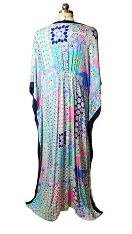 ELLEN TRACY PREOWNED SPANDEX/RAYON PURPLE, AQUA, PINK CAFTAN IN SIZE LARGE/EXTRA LARGE - BEAUTIFUL COLORS AND SOFT FABRIC!