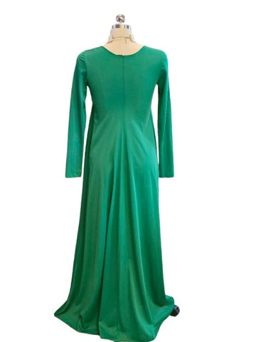 VINTAGE EMERALD GREEN BIAS CUT NIGHTGOWN SILKY NYLON LONG SLEEVE SCOOP NECK