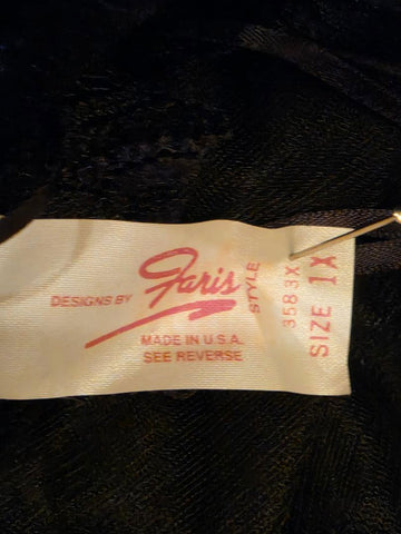 VINTAGE 1X FARIS JET BLACK SHEER NYLON RUFFLED BABY DOLL SHORTY PAJAMA