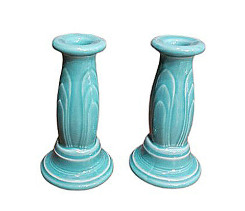 VINTAGE GENUINE FIESTAWARE HOMER LAUGHLIN TAPERED CANDLESTICKS HOLDER IN TURQUOISE