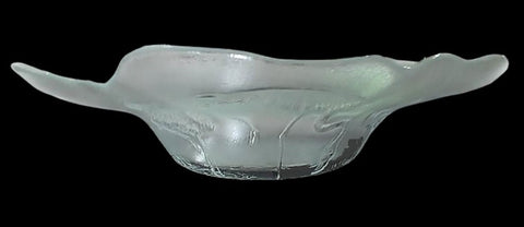 VINTAGE '70s HUGE FLAMINGO & CRANES GLASS SERVING BOWL OR DISPLAY ITEM MADE IN FRANCE - GORGEOUS!