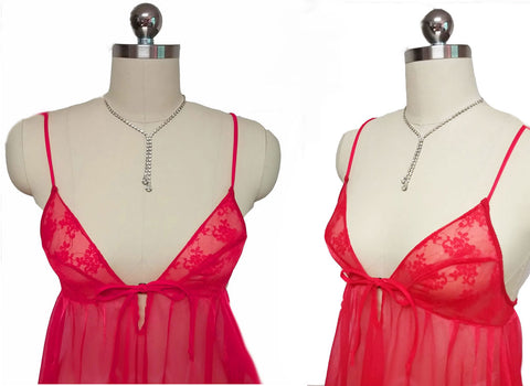 VINTAGE FREDERICK'S OF HOLLYWOOD LIPSTICK RED SHEER NIGHTGOWN
