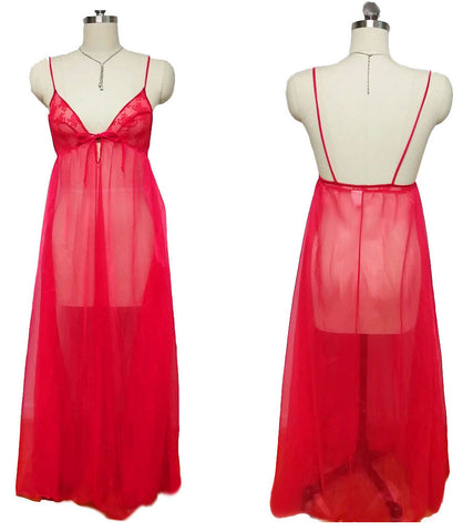 VINTAGE FREDERICK'S OF HOLLYWOOD LIPSTICK RED SHEER NIGHTGOWN