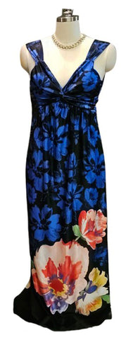 FRESHINE GORGEOUS COLORS OF SUMMER FLOWERS SATINY FEEL DRESS -  LIKE  NEW - POOL DRESS BEACH DRESS SWIMSUIT COVERUP WITH BUILT IN BRRA
