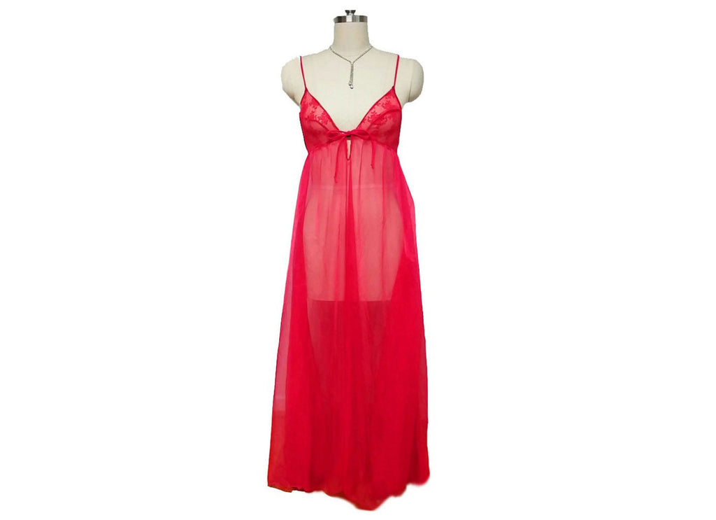 VINTAGE FREDERICK'S OF HOLLYWOOD LIPSTICK RED SHEER NIGHTGOWN