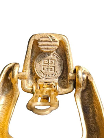 VINTAGE DESIGNER GIVENCHY GOLD TONE SQUARE STIRRUP LOOK CLIP ON EARRINGS  DESIGNER EARRINGS
