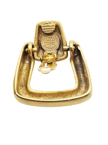 VINTAGE DESIGNER GIVENCHY GOLD TONE SQUARE STIRRUP LOOK CLIP ON EARRINGS  DESIGNER EARRINGS
