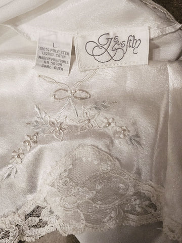 VINTAGE GO SOFTLY BRIDAL LIQUID SATIN PANTIES WITH PEARLS EMBROIDERY AND LACE - SIZE LARGE