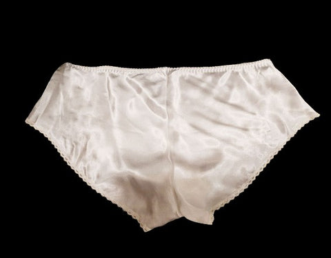 VINTAGE GO SOFTLY BRIDAL LIQUID SATIN PANTIES WITH PEARLS EMBROIDERY AND LACE - SIZE LARGE