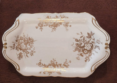 VINTAGE HAMMERSLEY BONE CHINA ENGLAND GOLD GILDED FLORAL SMALL TITBIT TRAY BUTTER DISH CANAPES HORS D'OEUVRES APPETIZERS RELISH TRAY