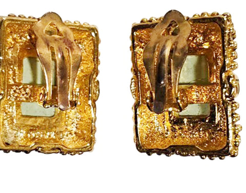 VINTAGE GOLD TEXTURED METAL BEADED 2 ROW NECKLACE WITH MINT GREEN & GOLD EARRINGS