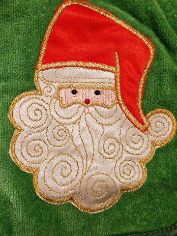 VINTAGE '60s -'70s CHRISTMAS SPARKLING SANTA CLAUS VELVETY & TERRY APRON WITH SATIN TRIM