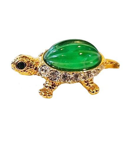 VINTAGE ADORABLE TINY GREEN-EYED TURTLE SURROUNDED BY RHINESTONES PIN BROACH - SO CUTE!