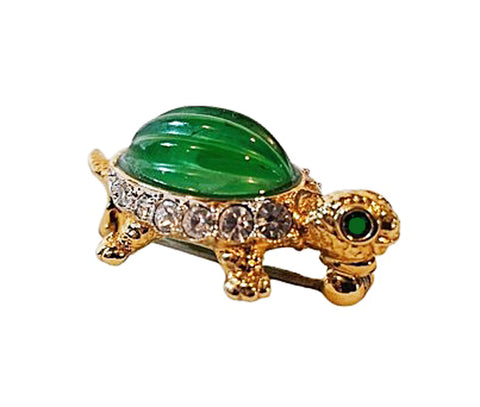 VINTAGE ADORABLE TINY GREEN-EYED TURTLE SURROUNDED BY RHINESTONES PIN BROACH - SO CUTE!