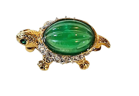 VINTAGE ADORABLE TINY GREEN-EYED TURTLE SURROUNDED BY RHINESTONES PIN BROACH - SO CUTE!