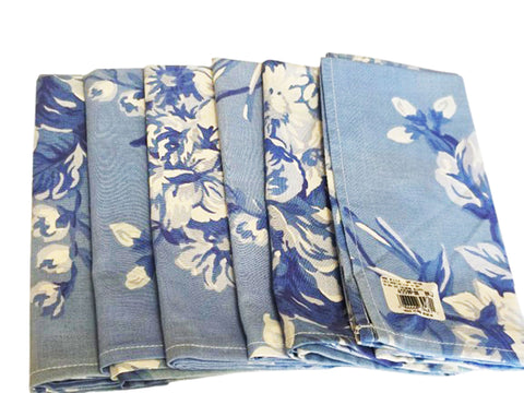 VINTAGE RALPH LAUREN GRACE FLORAL BLUE WHITE NAPKINS SET OF SIX - MADE IN USA