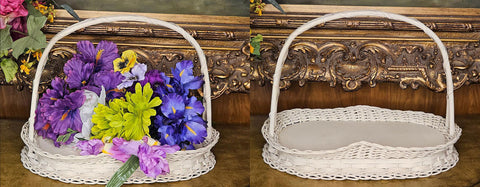 VINTAGE HARRY AND DAVID HAND WOVEN OFF WHITE WICKER BASKET FLORAL BASKET DECORATIVE BASKET