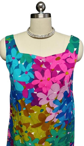 VINTAGE '50s / '60s MADE IN HAWAII FLORAL SHIFT SUNDRESS DRESS WITH METAL ZIPPER
