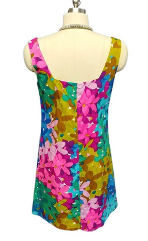 VINTAGE '50s / '60s MADE IN HAWAII FLORAL SHIFT SUNDRESS DRESS WITH METAL ZIPPER