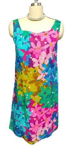VINTAGE '50s / '60s MADE IN HAWAII FLORAL SHIFT SUNDRESS DRESS WITH METAL ZIPPER
