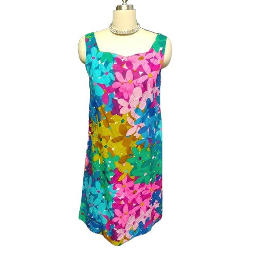 VINTAGE '50s / '60s MADE IN HAWAII FLORAL SHIFT SUNDRESS DRESS WITH METAL ZIPPER