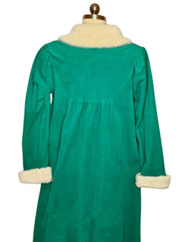 *  VINTAGE HENSON KICKERNICK VELOUR BUTTON UP FRONT ROBE IN EMERALD WITH FAUX FUR COLLAR AND CUFFS