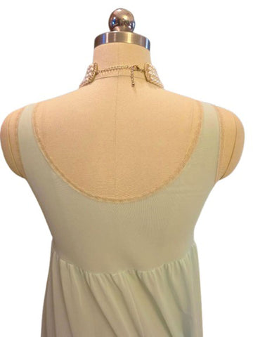 VINTAGE HOLLYWOOD VASSARETTE MINT GREEN PALAZZO NIGHTGOWN -  ECRU IVORY LACE -  BUILT IN BRA - RARE