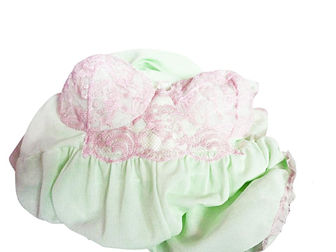 VINTAGE HOLLYWOOD VASSARETTE MINT GREEN PALAZZO NIGHTGOWN -  ECRU IVORY LACE -  BUILT IN BRA - RARE