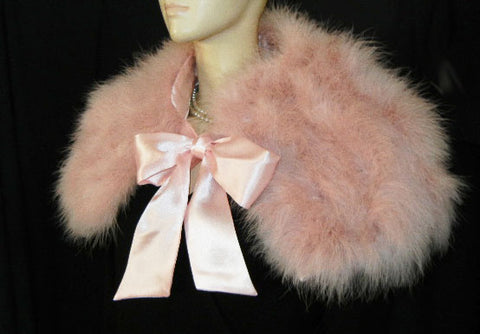 GORGEOUS MARABOU & SATIN STOLE OR BED JACKET IN TICKLE ME PINK PLUS A BONUS OF A LACE-TRIMMED DUST COVER STORAGE BAG - WOULD MAKE A WONDERFUL GIFT