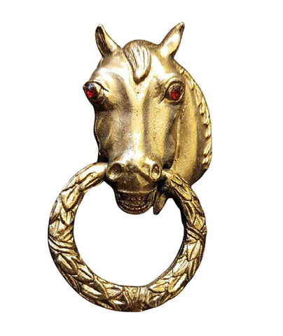 *VINTAGE HORSE'S HEAD WITH WREATH PIN / BROOCH WITH RED RHINESTONE EYES