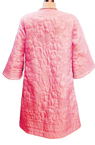 VINTAGE HUDSON'S BUBBLE GUM PINK QUILTED FISH MOTIF ROBE - LOVE KNOT BUTTONS - HONG KONG