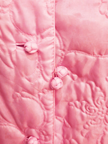 VINTAGE HUDSON'S BUBBLE GUM PINK QUILTED FISH MOTIF ROBE - LOVE KNOT BUTTONS - HONG KONG