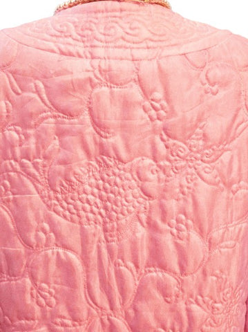 VINTAGE HUDSON'S BUBBLE GUM PINK QUILTED FISH MOTIF ROBE - LOVE KNOT BUTTONS - HONG KONG